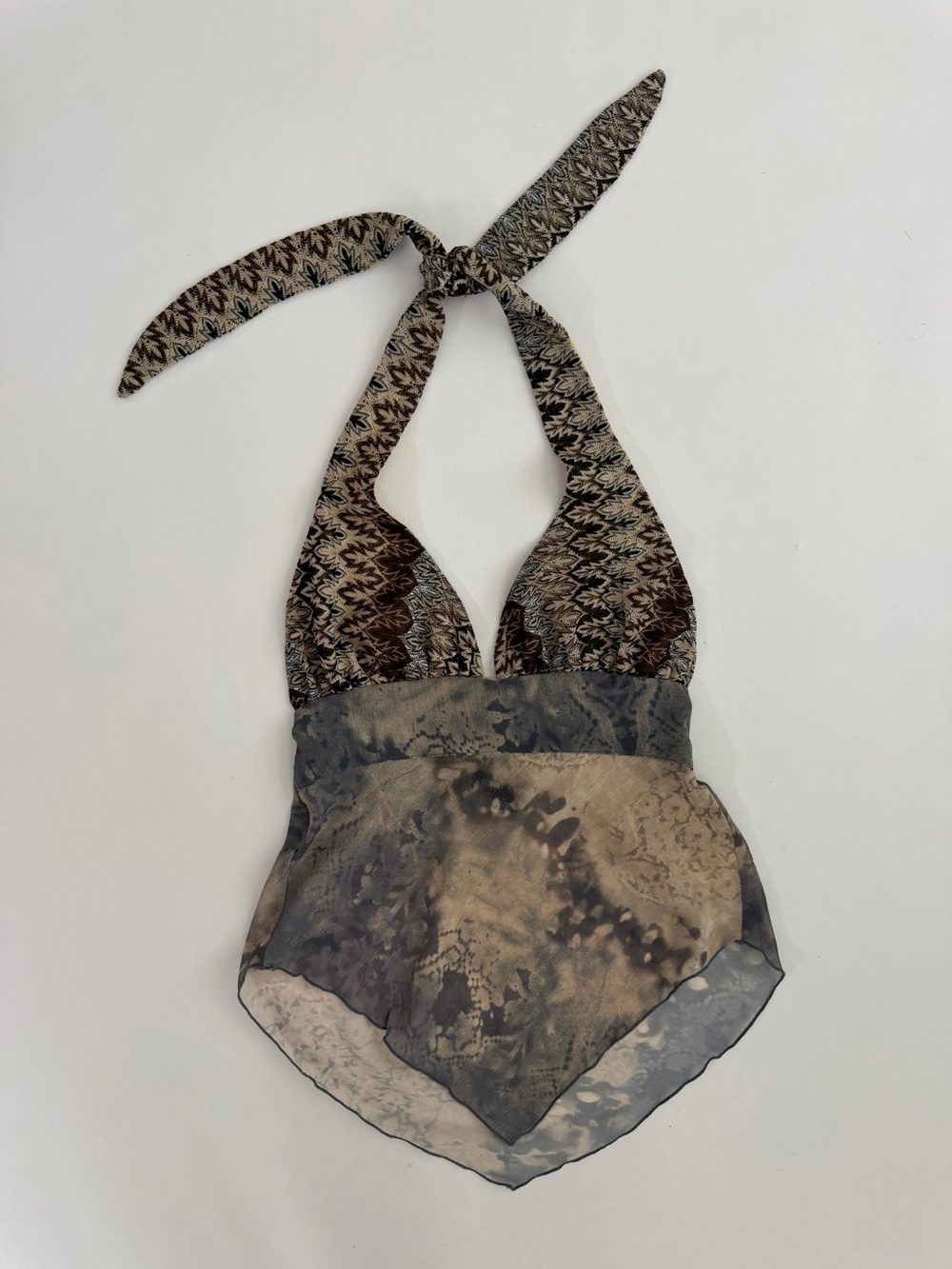 Brown & Blue Print Halter Bandana Top